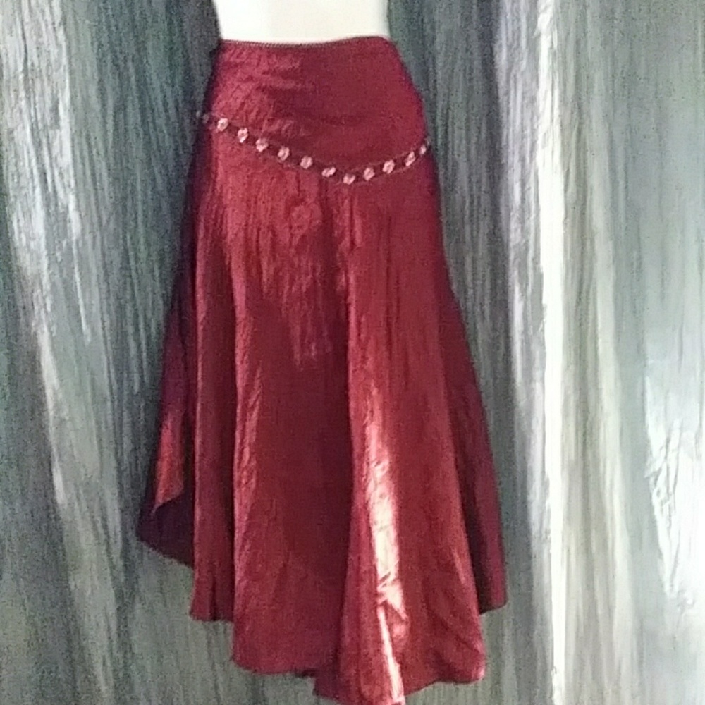 Vintage beaded satin asymmetric Maroon skirt